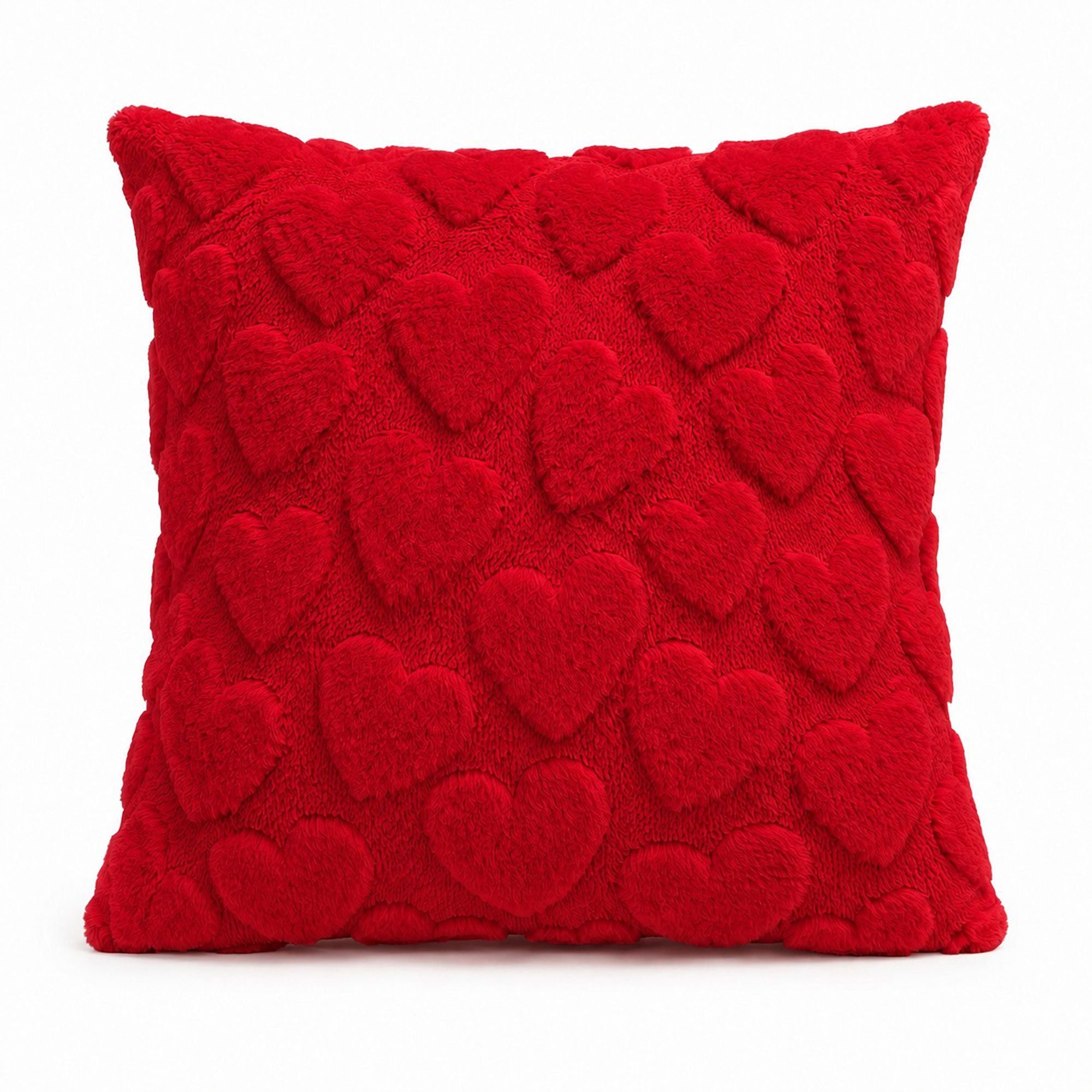 Funda de almohada decorativa de felpa con textura de corazón para sofá, cama y silla