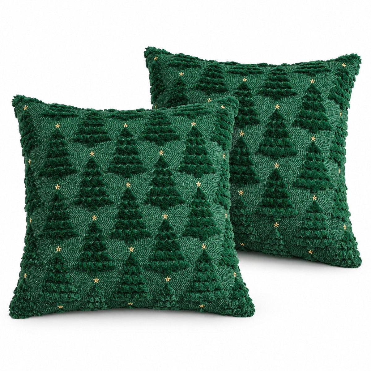 2 Pack Plush Textured Christmas Tree Throw Pillow Covers 18 x 18 Inch Holiday Decor
