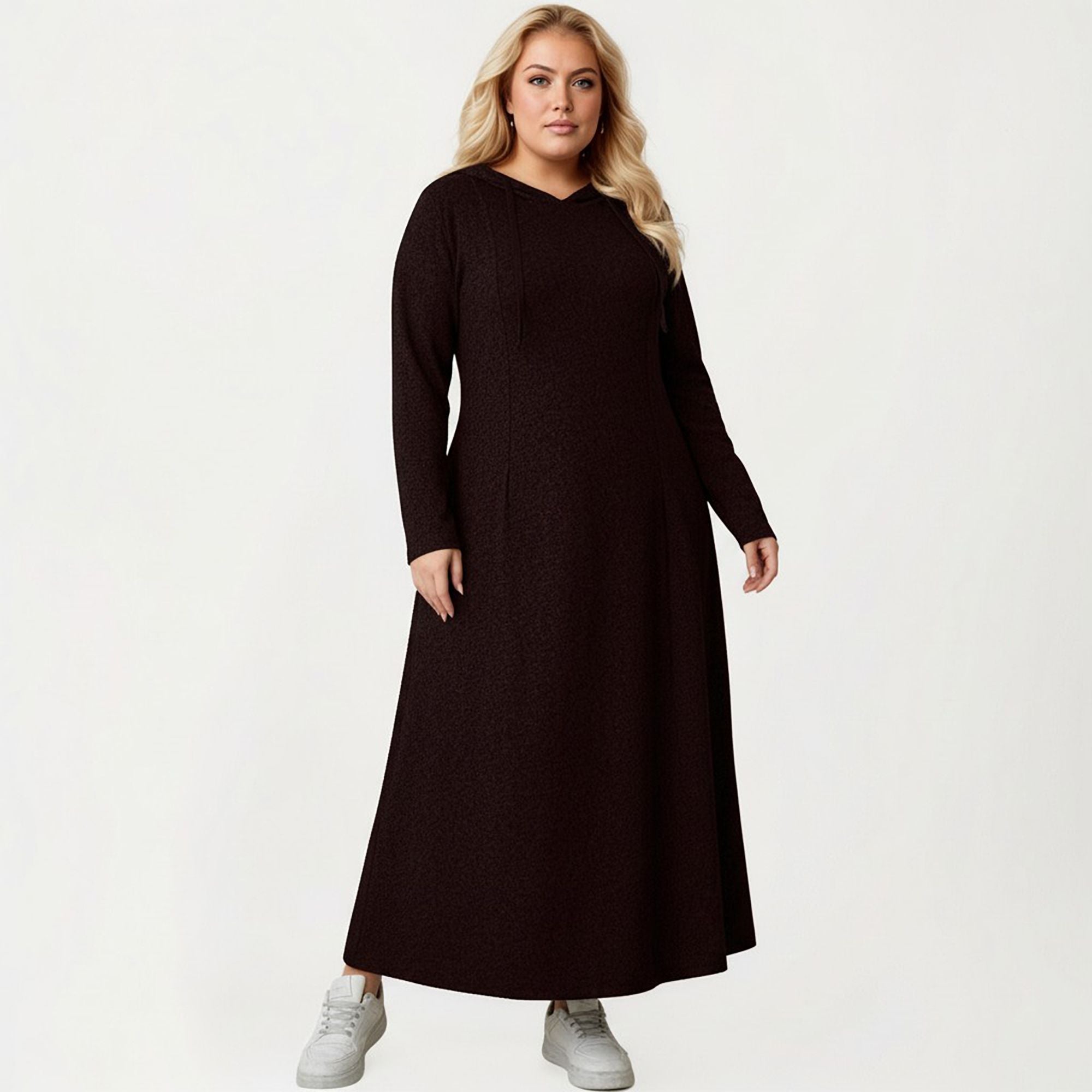 Anna-Kaci Women's Plus Size Long Sleeve Hooded Maxi Dress with Relaxed Fit Silhouette and Soft Flowy Hem