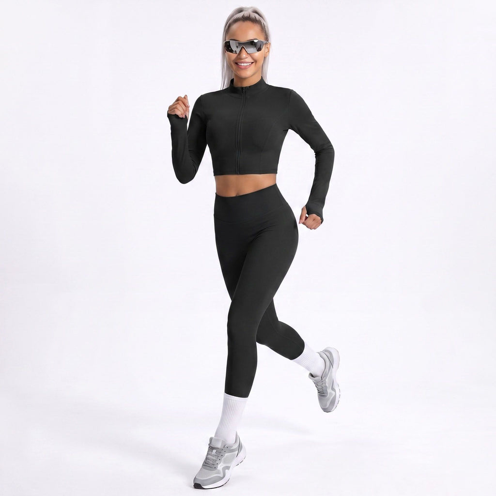 Cropped Full Zip Workout Jacket with Thumbholes