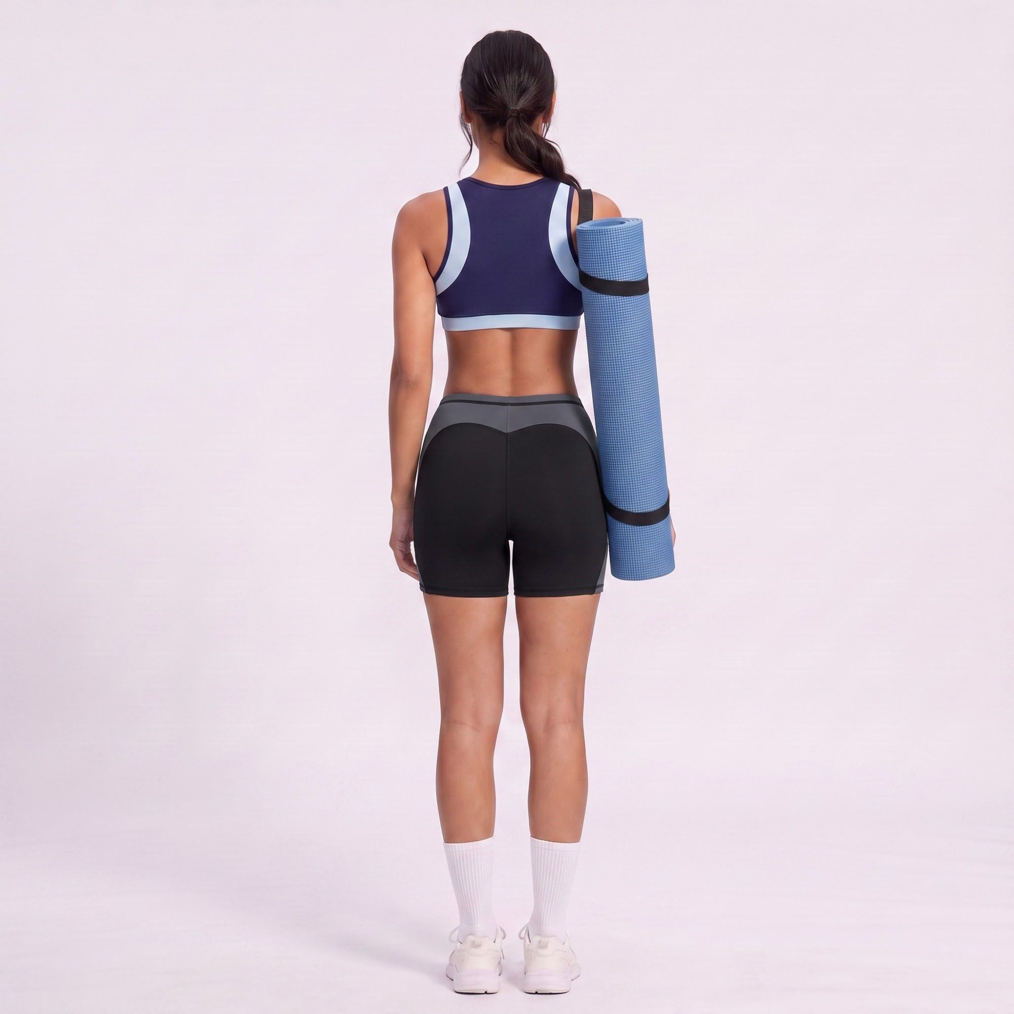 Colorblock High Waist Biker Shorts Fitted Mid Thigh Athletic Bottoms for Gym Training