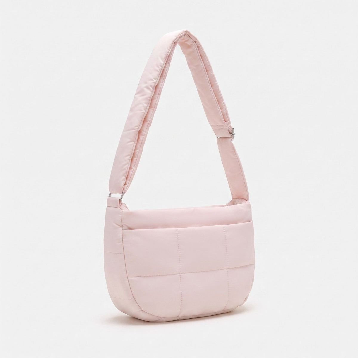 Soft Puffy Quilted Crescent Bag with Smooth Padded Panels and Adjustable Shoulder Straps 10.4x3.9x7.9in