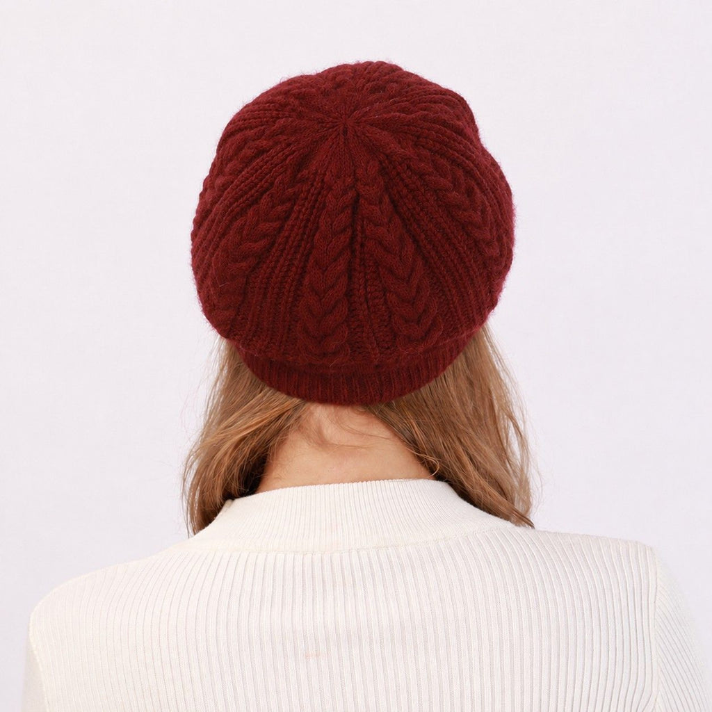 Cable Knit Brim Beanie Faux Fur Lined Warm Winter Hat