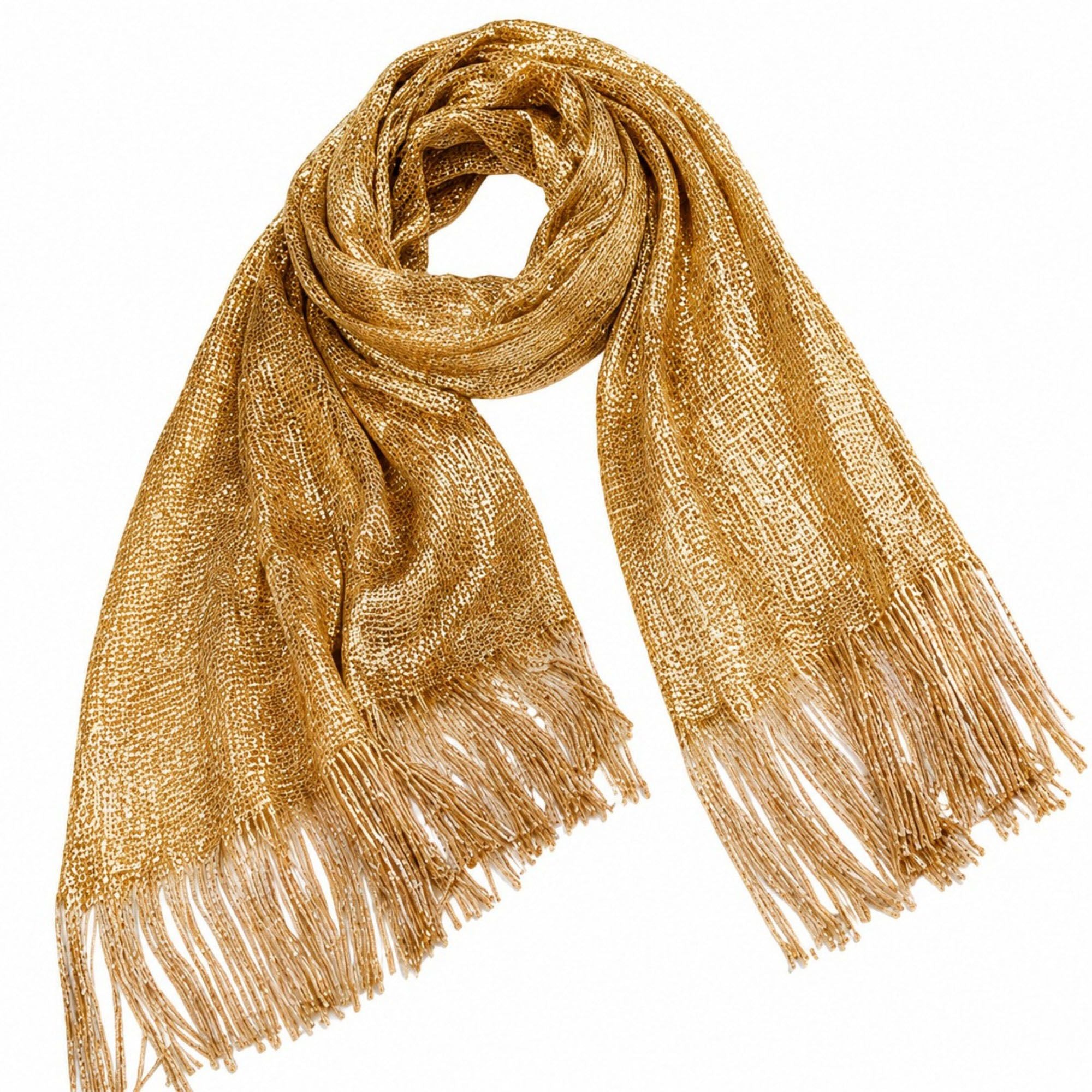 Metallic Shimmer Fringe Long Scarf
