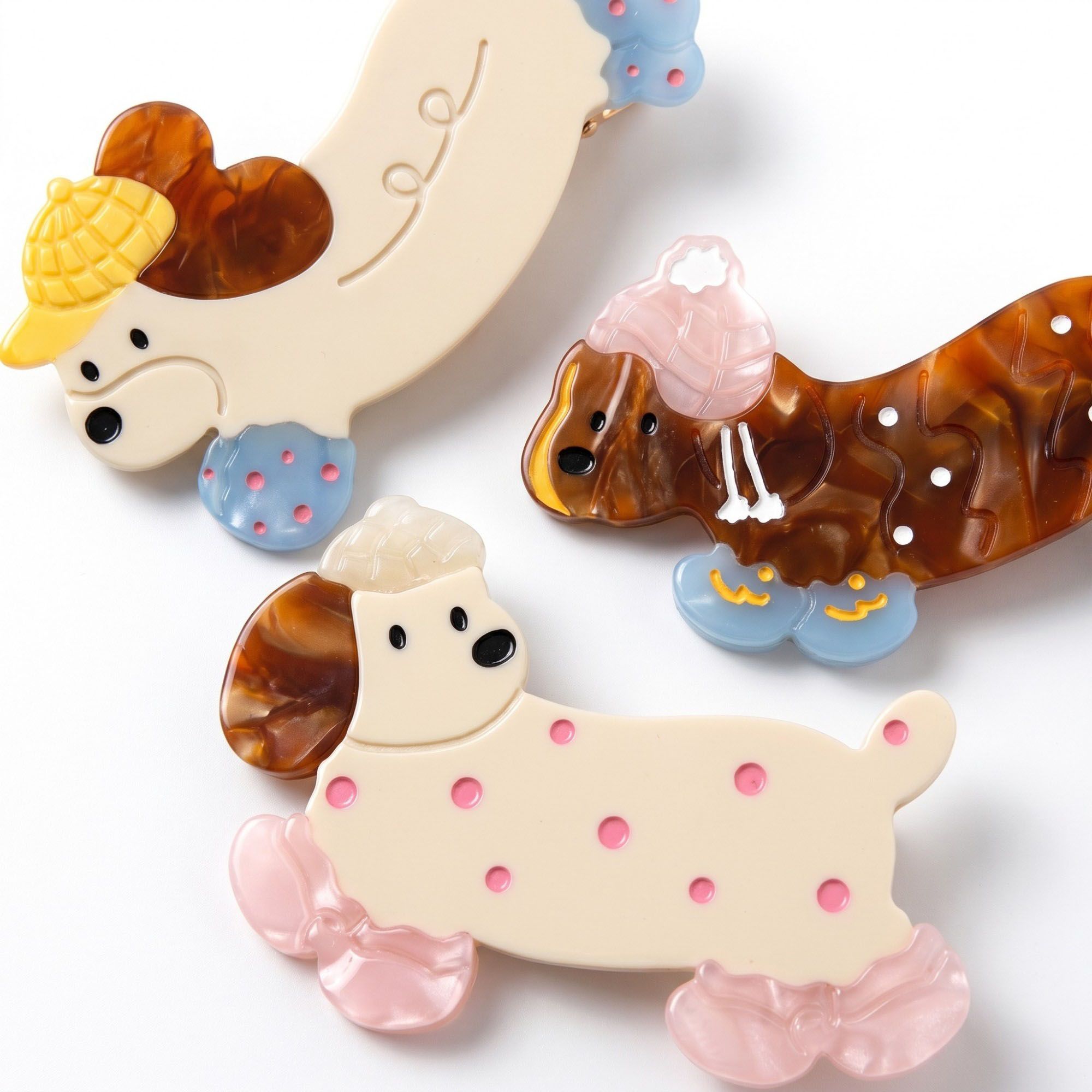 3pc Dachshund Dog Hair Clip Set Colorful Acetate Barrettes