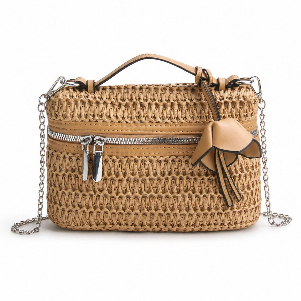 Straw Woven Crossbody Bag with Chain Strap