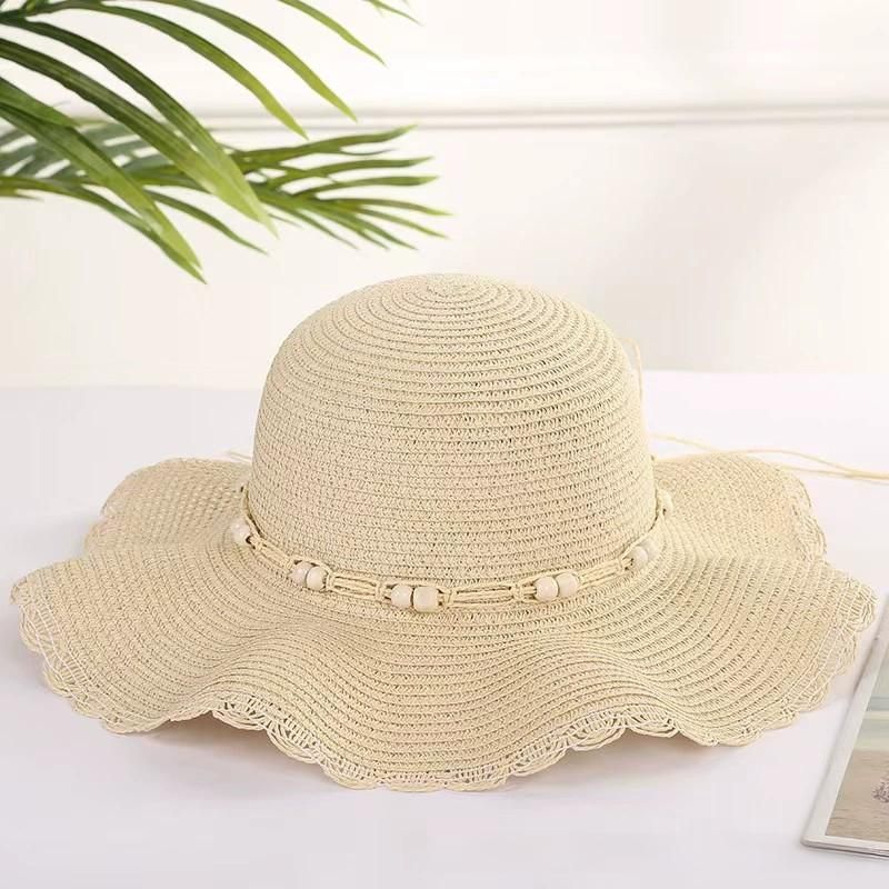 Anna-Kaci Women Straw Sun Hat Wide Brim Floppy Beach Hat Woven Scalloped Edge Adjustable Summer Hat