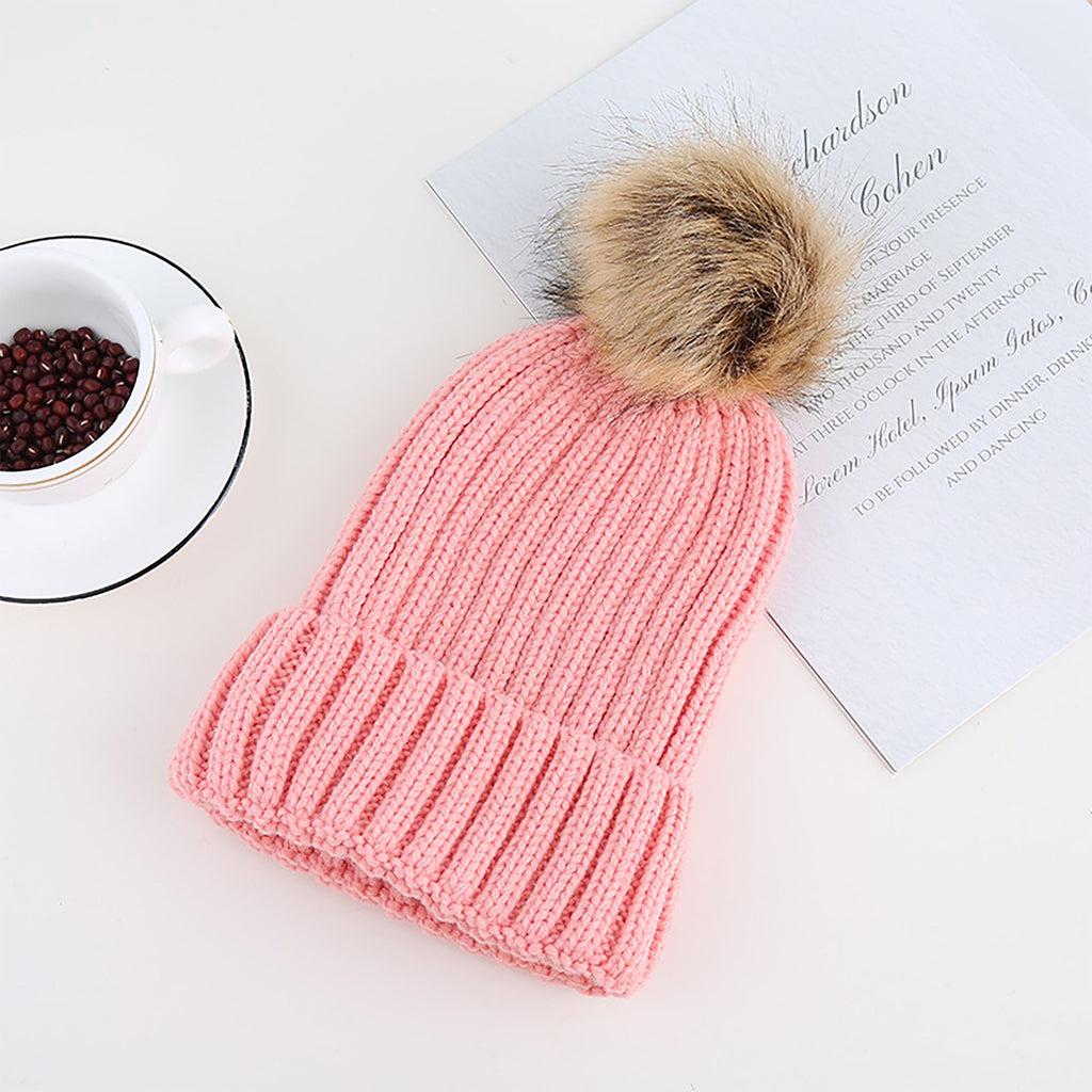 Anna-Kaci Women's Cable Knit Beanie with Faux Fur Pom-Pom - Warm Stretchy Winter Hat for Casual Daily Wear