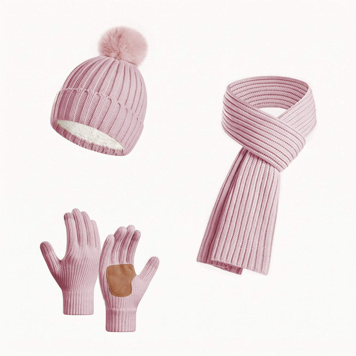 3 Piece Pom Beanie Scarf and Touchscreen Gloves Winter Set