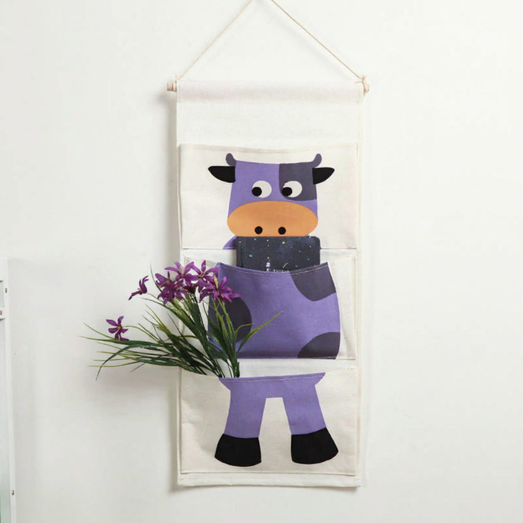 Hanging Canvas Storage Organizer with Cartoon Crocodile Design and Three Pockets 25.5x11.8 in