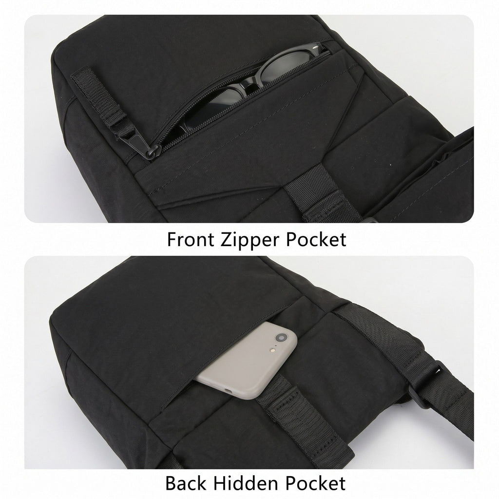 Water Resistant Nylon Crossbody Bucket Bag Adjustable Strap Multi Pocket Everyday Travel Bag