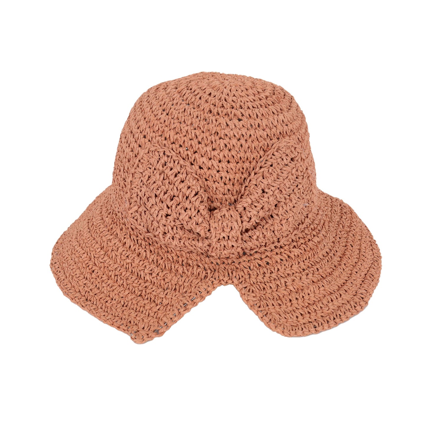 Anna-Kaci Crochet Raffia Sun Hat with Wide Brim and Bow Detail Foldable Summer Beach Hat for Stylish Sun Protection