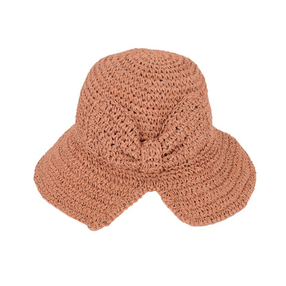 Anna-Kaci Crochet Raffia Sun Hat with Wide Brim and Bow Detail Foldable Summer Beach Hat for Stylish Sun Protection