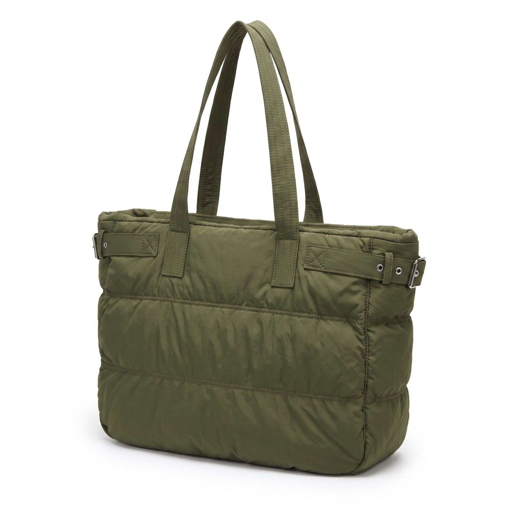 Oversized Puffer Tote Bag with Long Shoulder Straps and Side Buckle Details 13.5x14x4.5in