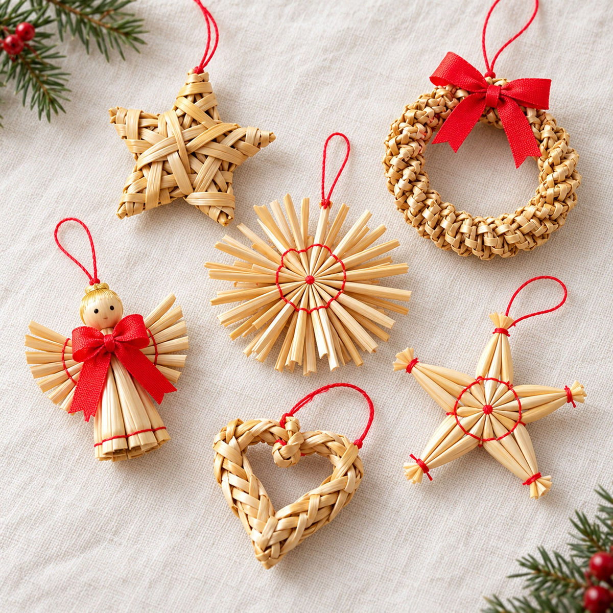 56ct Straw Christmas Tree Ornaments Assorted Holiday Decorations Gift