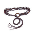 Anna-Kaci Women's Woven Rope Belt with Large Circular Buckle and Bohemian Knot Detail 49in
