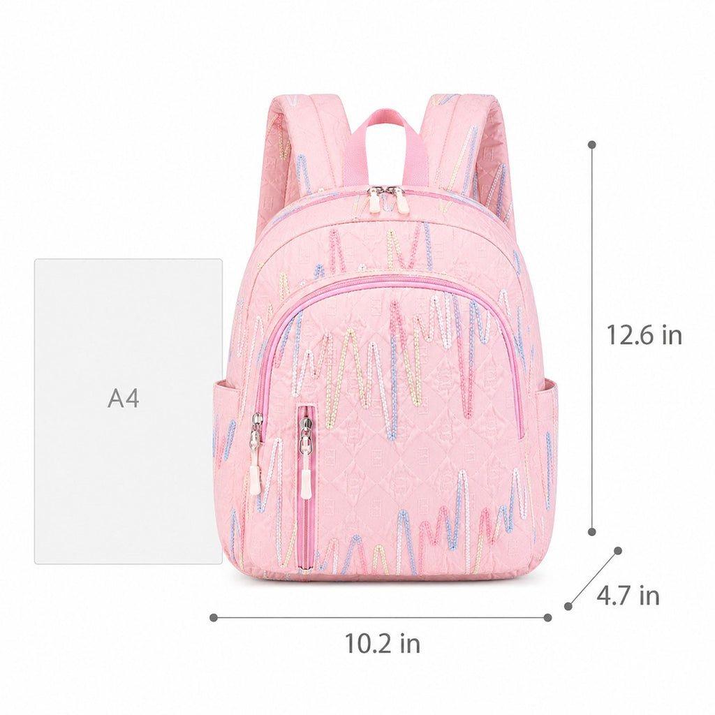 Quilted Backpack with Embroidered Pattern and Multiple Pockets