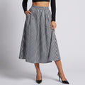 Gingham Midi Skirt with Smocked Waistband, Gathered A-Line Shape and Side Pockets