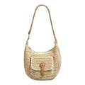 Woven Crochet Hobo Bag with Flap Pocket Leather Strap Slouchy Shoulder Handbag Lightweight Knit Tote