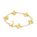 Women's Floral Clover Charm Bracelet with Crystal Accents and Chain Link Design
