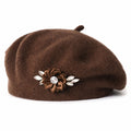 Rhinestone & Flower Embellished Knit Wool Beret