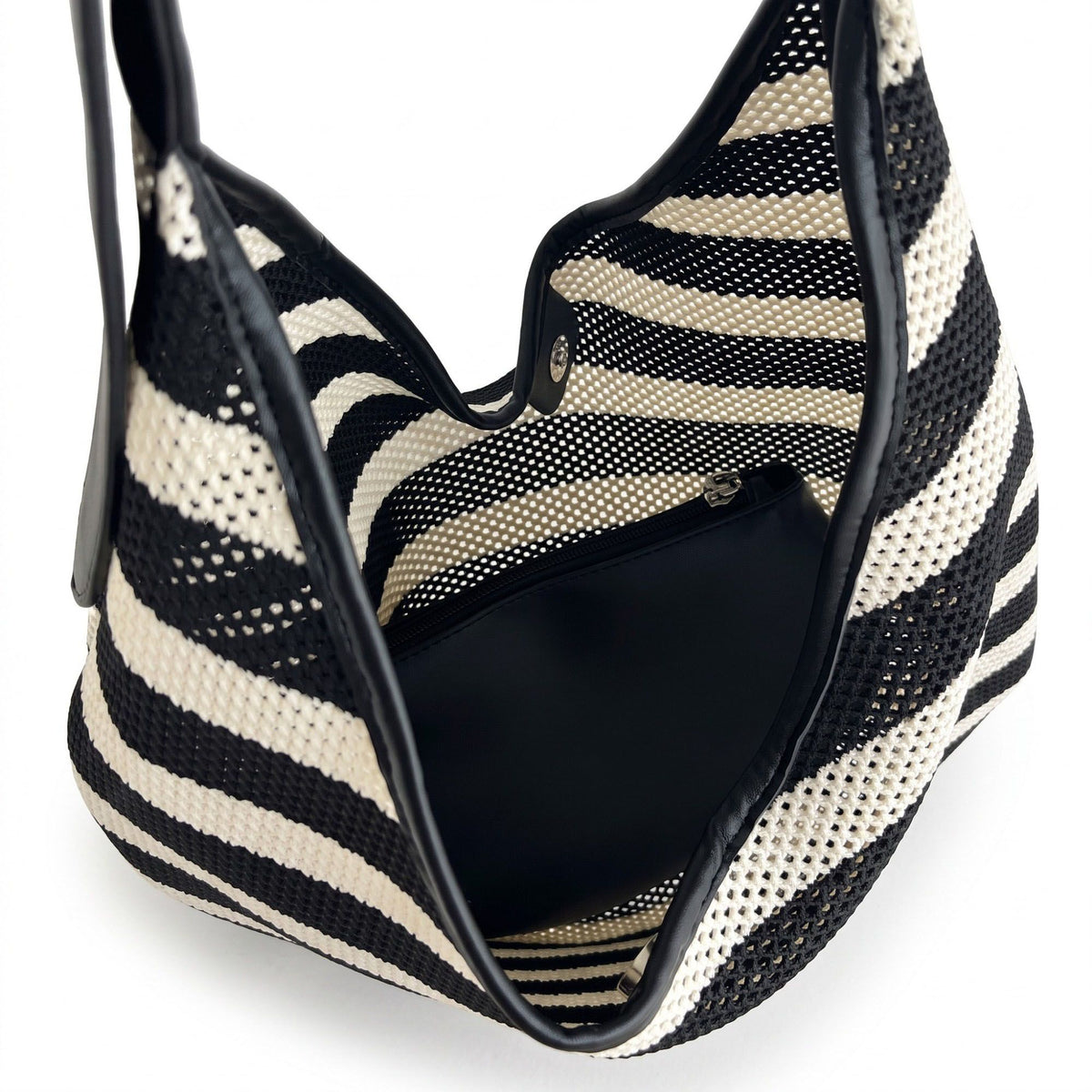 Striped Knit Hobo Shoulder Bag with Adjustable Strap