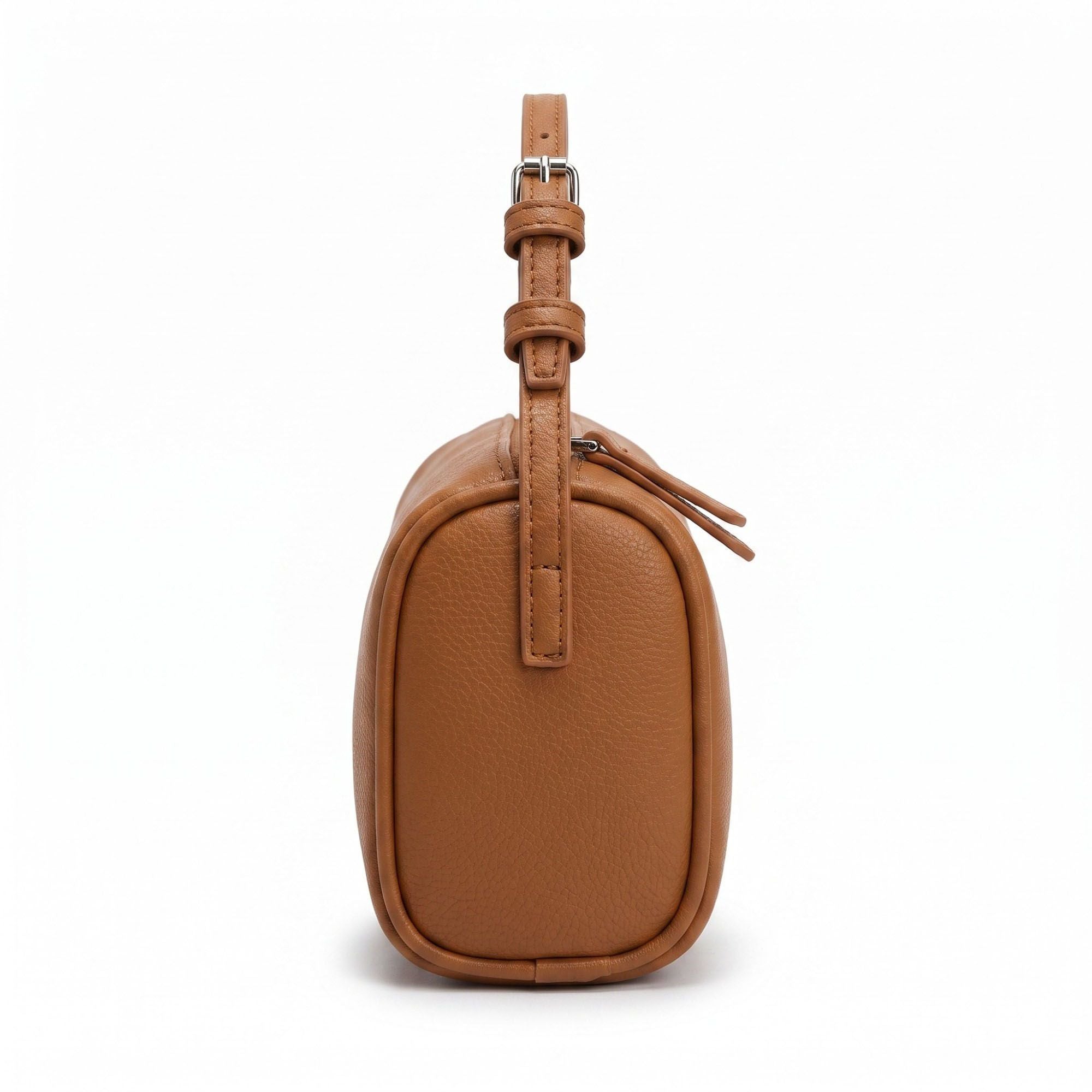 Barrel Shoulder Bag with Adjustable Strap and Top Zipper Closure 7.5x4.5x3in