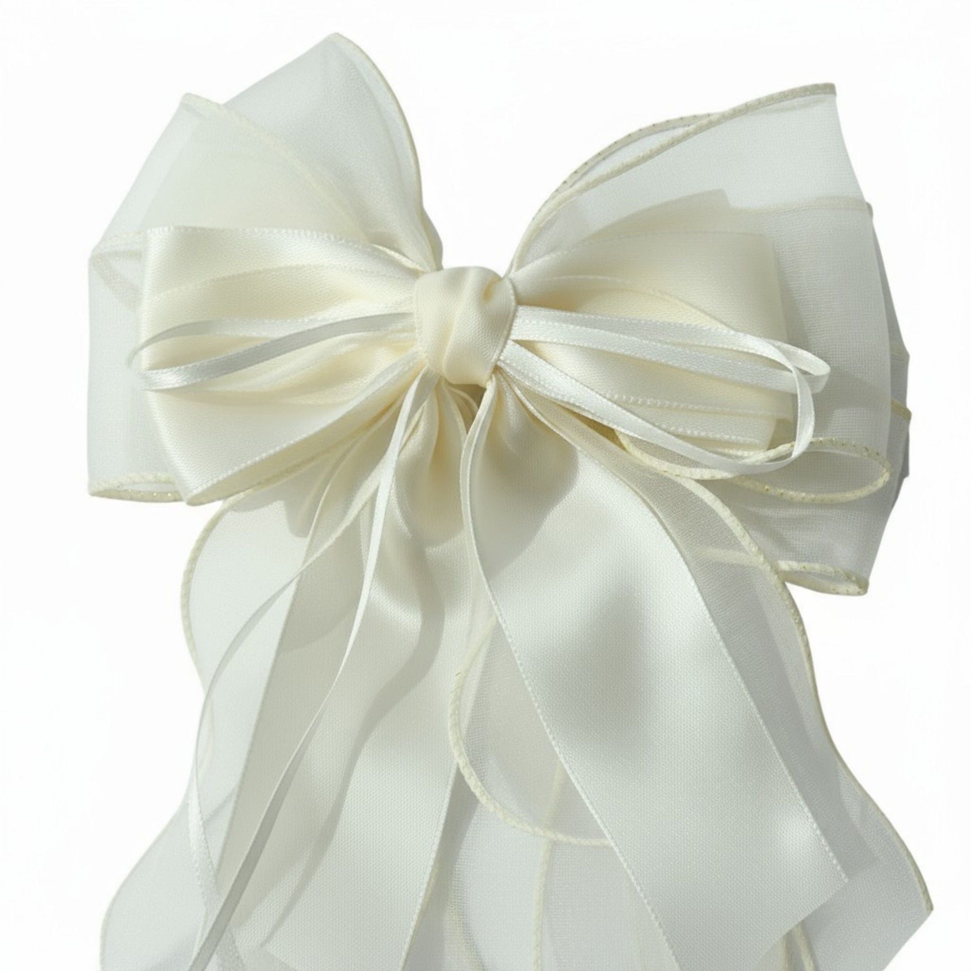 Oversized Satin Bow Hair Clip with Long Ribbon Tails and Glossy Finish