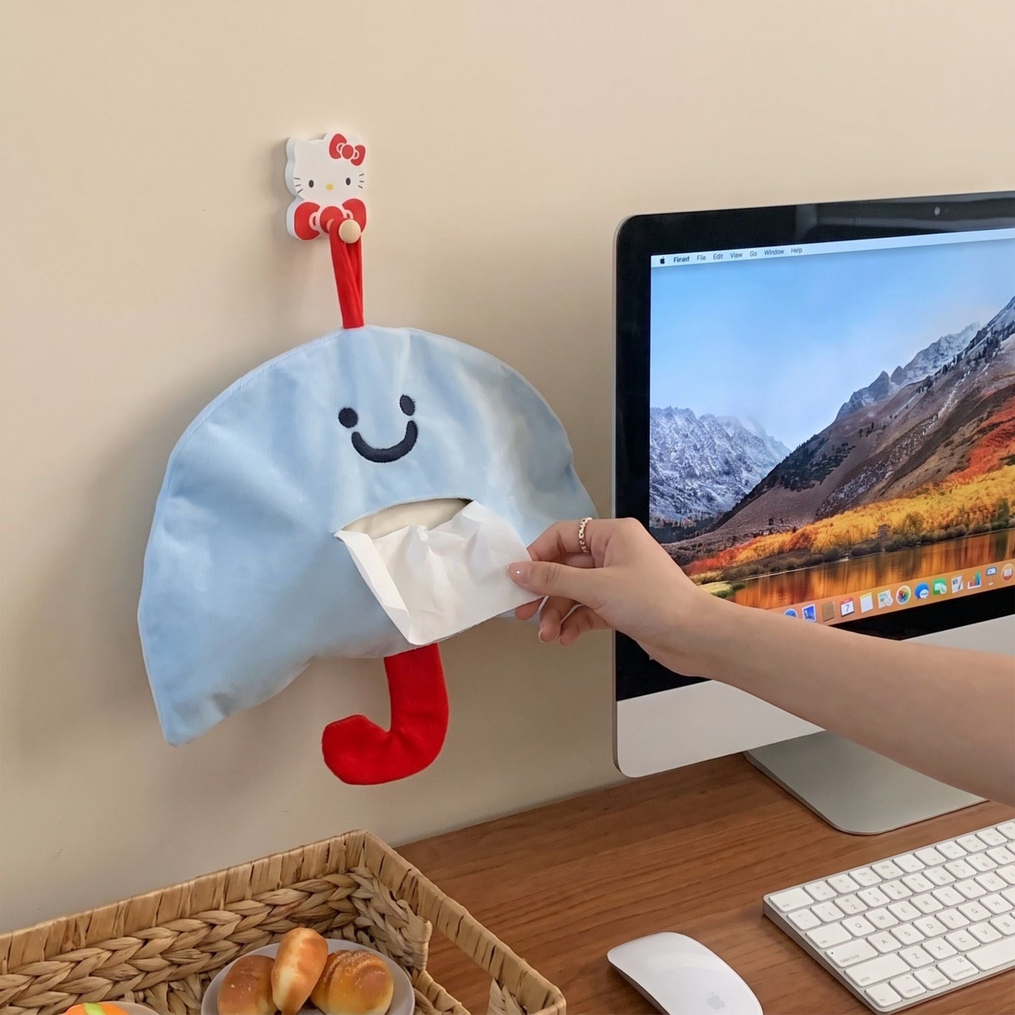 Hanging Tissue Holder with Zipper Pocket and Smiley Face