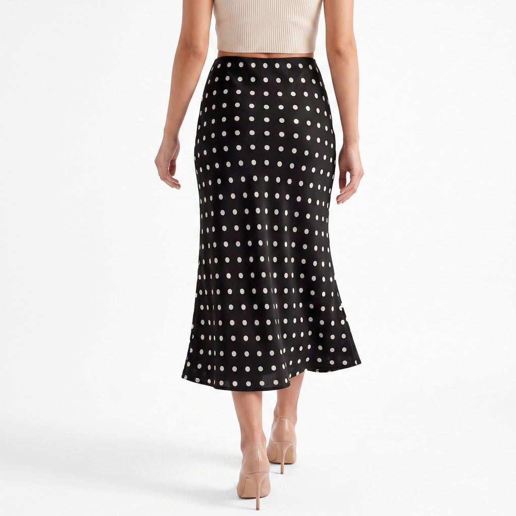Polka Dot Midi Skirt High Waist A Line Printed Long Skirt