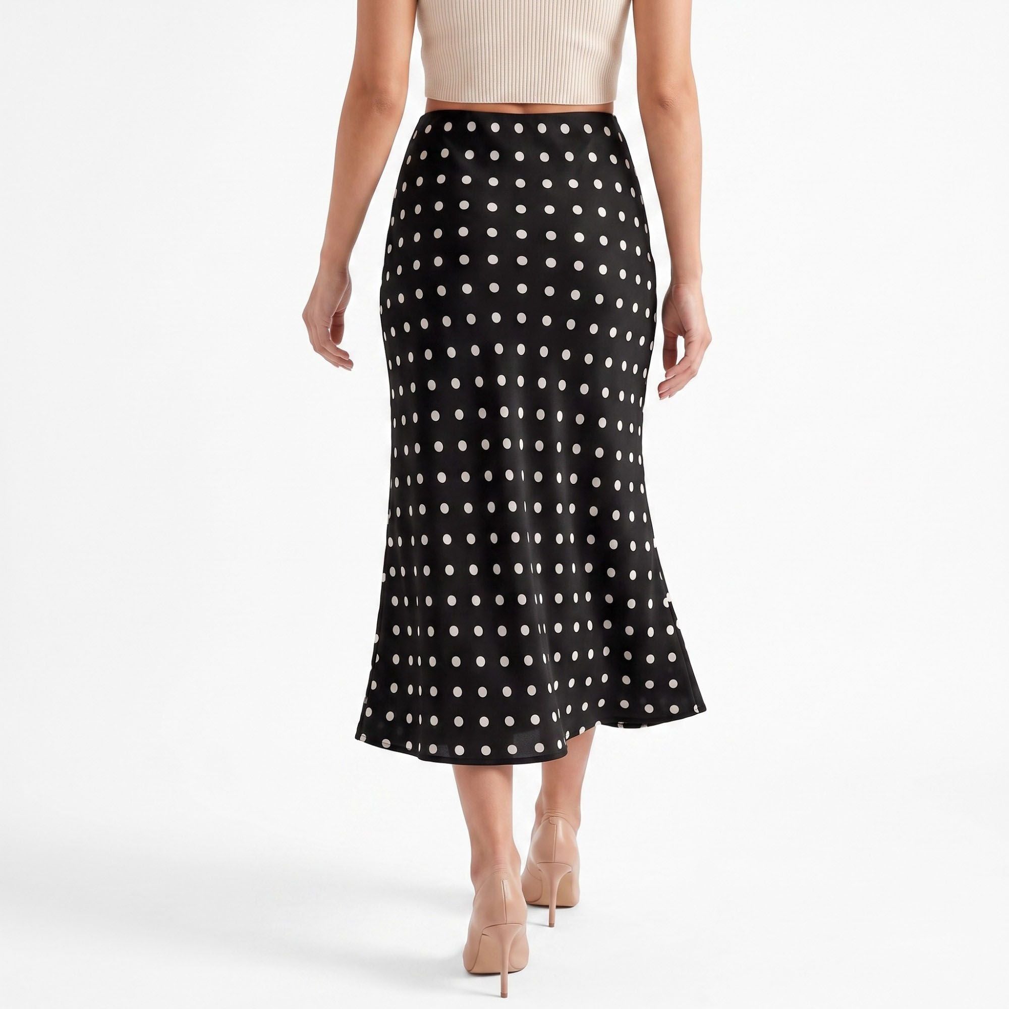 Polka Dot Midi Skirt High Waist A Line Printed Long Skirt