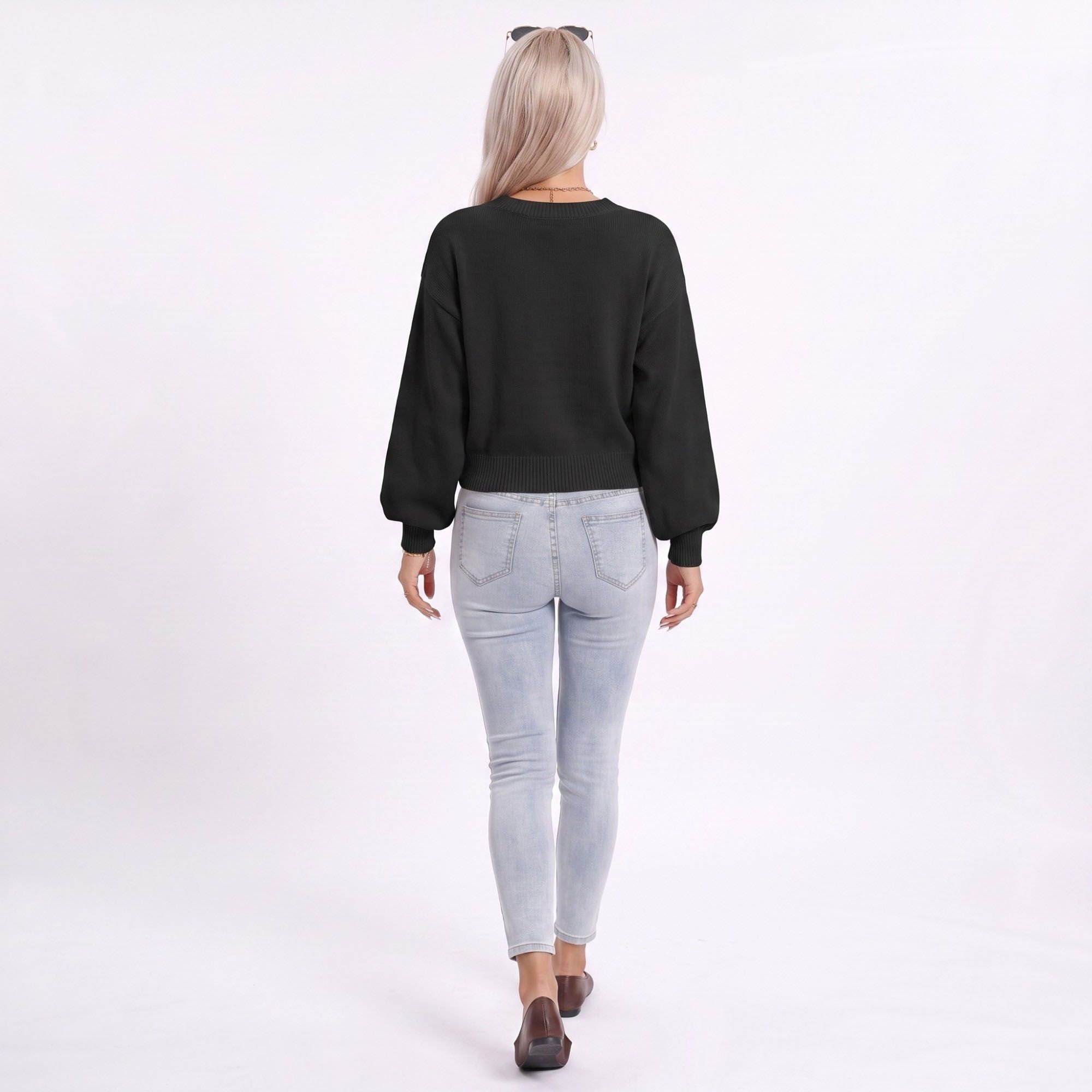 Colorful Bow Crew Neck Long Sleeve Knit Sweater