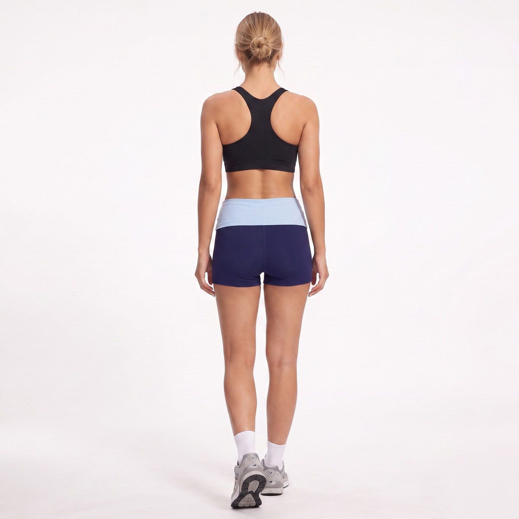 Foldover Waist Biker Shorts Stretch Workout Yoga Shorts