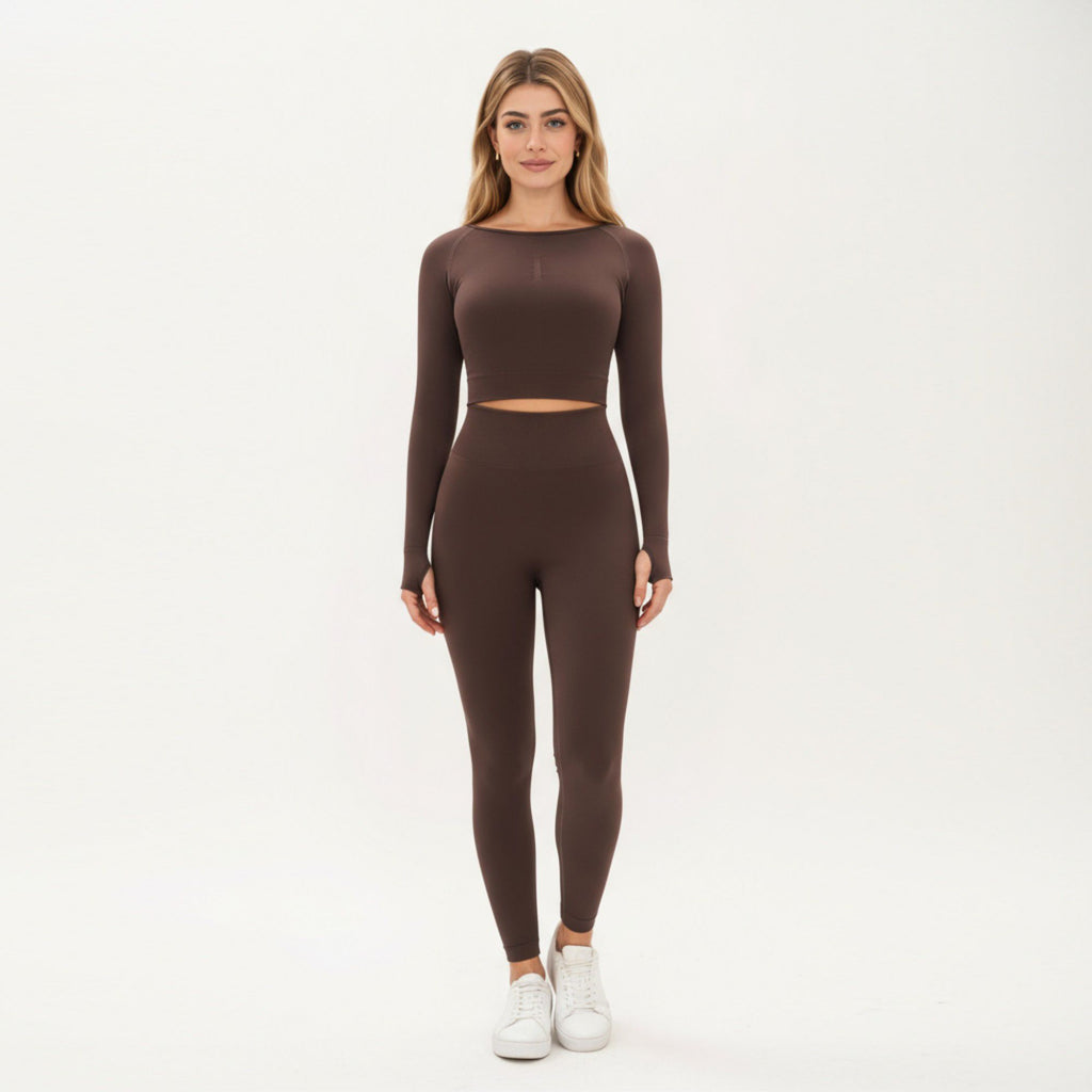 Anna-Kaci Active Women's Seamless Long Sleeve Cropped Top with Thumbhole Cuffs and Fitted Waistband