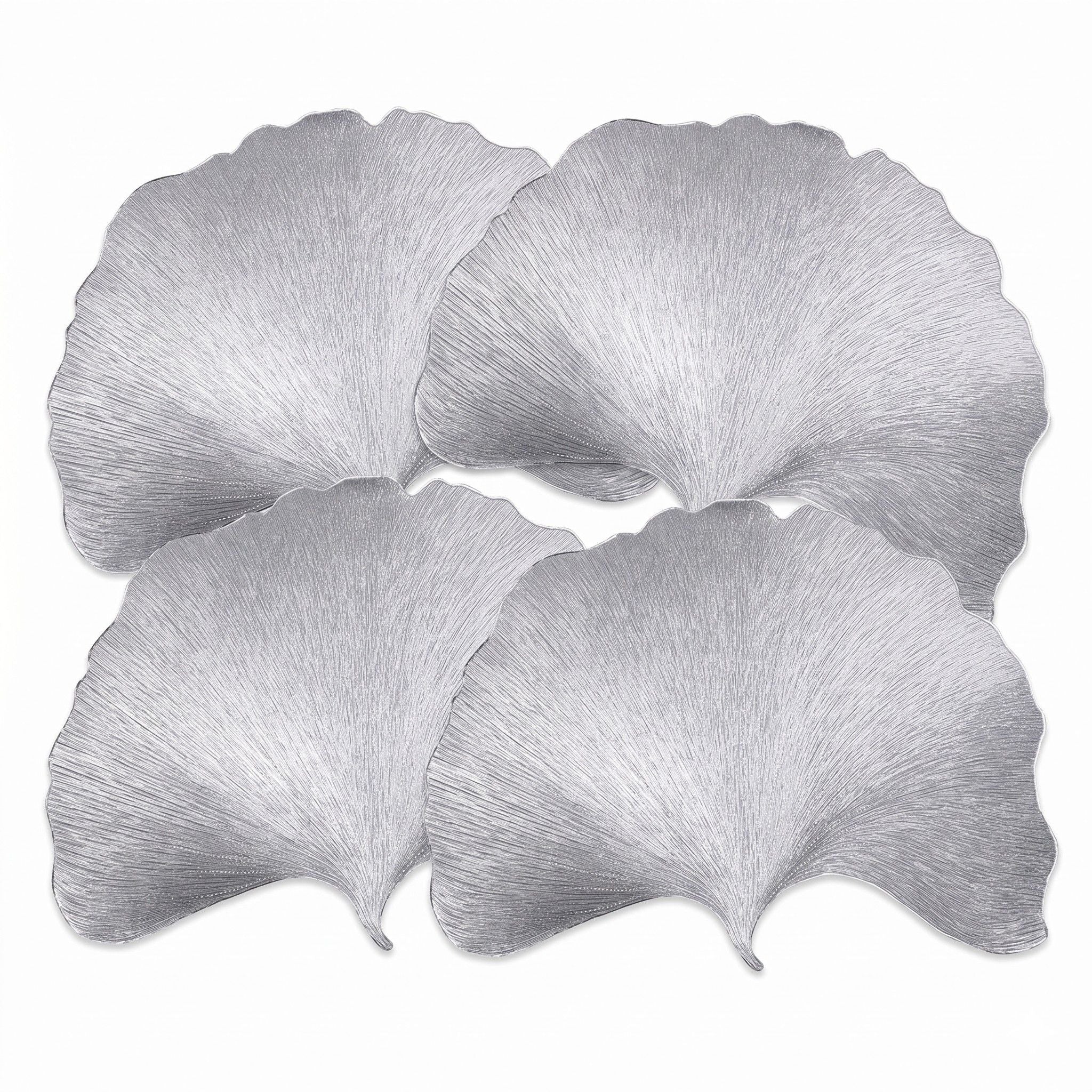 4-Pack Metallic Ginkgo Leaf PVC Placemats Heat Resistant Textured Table Mats