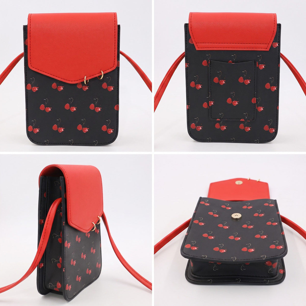 Cherry Print Flap Phone Crossbody Bag