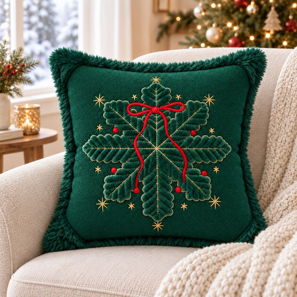 Christmas Embroidered Plush Throw Pillow Cover 18 x 18 Inch 1 Pack