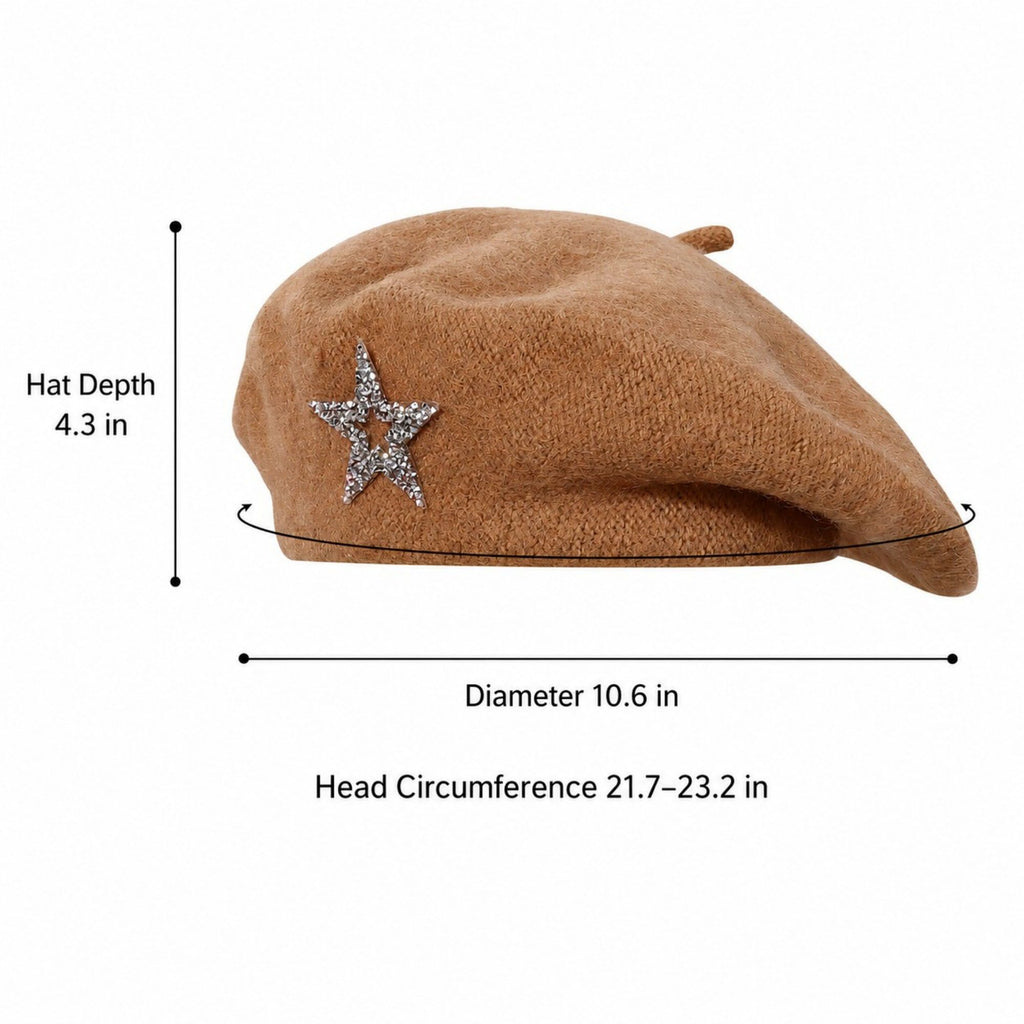 Rhinestone Star Embellished Knit Wool Beret