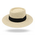 Straw Boater Hat Flat Top Wide Brim Summer Beach Sun Hat Lightweight
