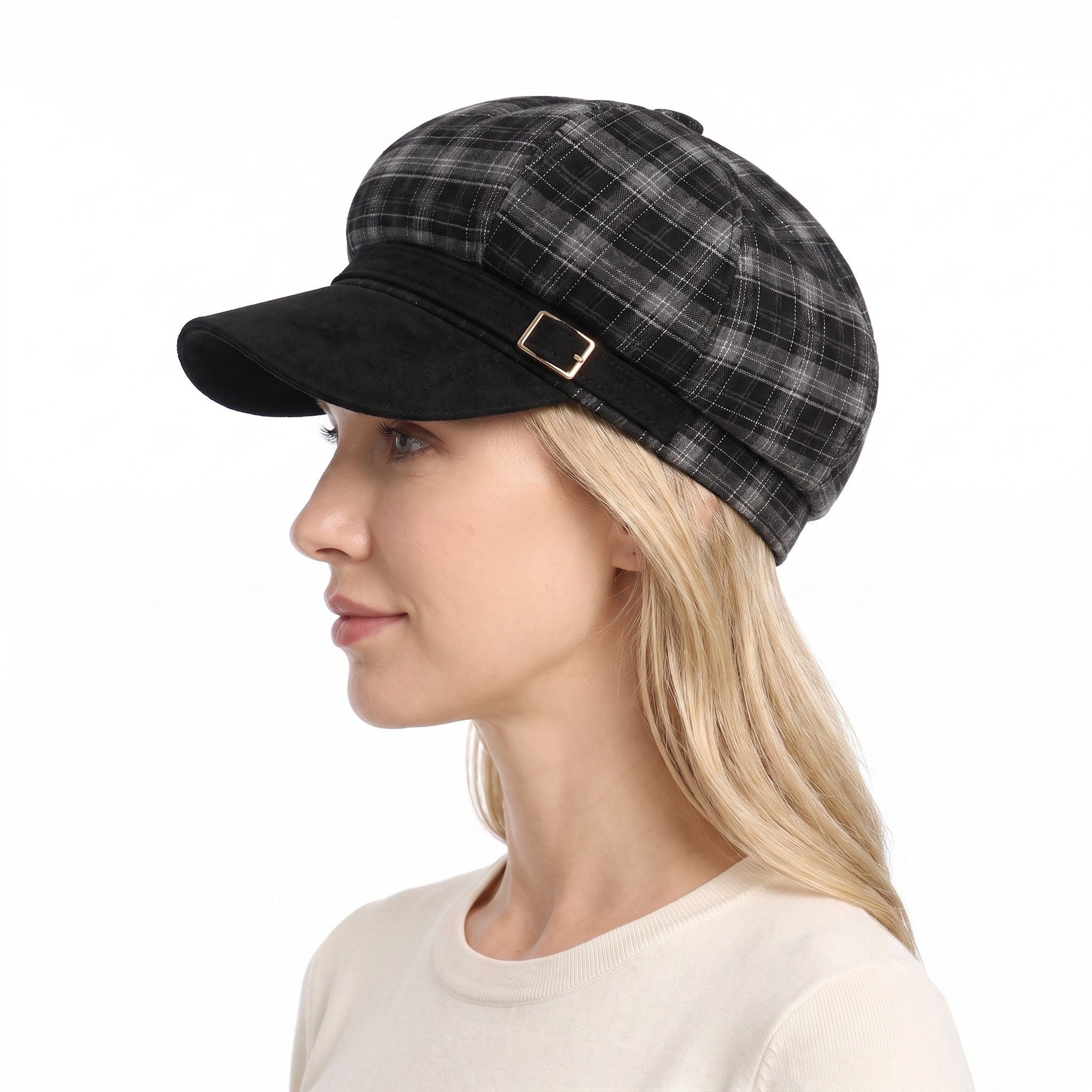 Plaid Newsboy Cap Vintage Baker Boy Hat Adjustable Buckle Band