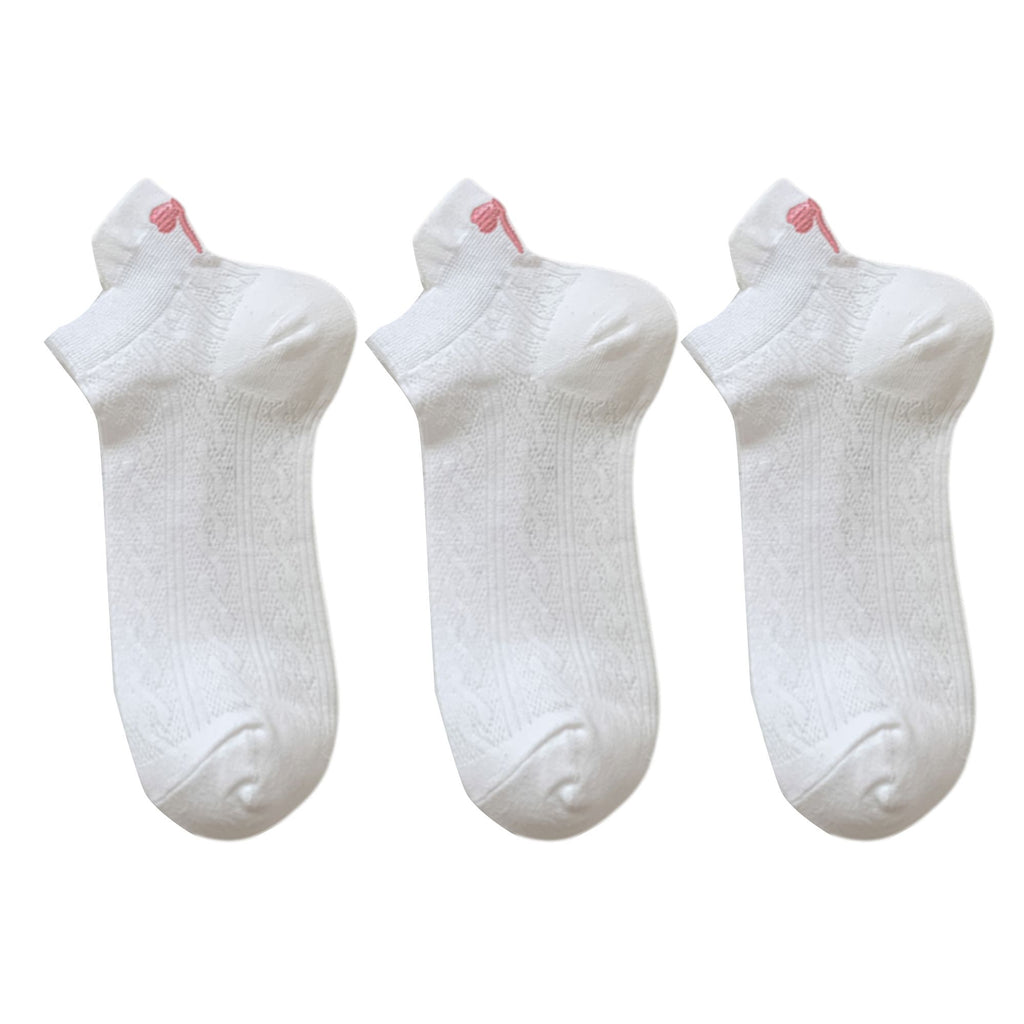 Anna-Kaci Women's 3-Pack Cotton Ankle Socks with Bow Knit Pattern Soft Breathable Low-Cut Design