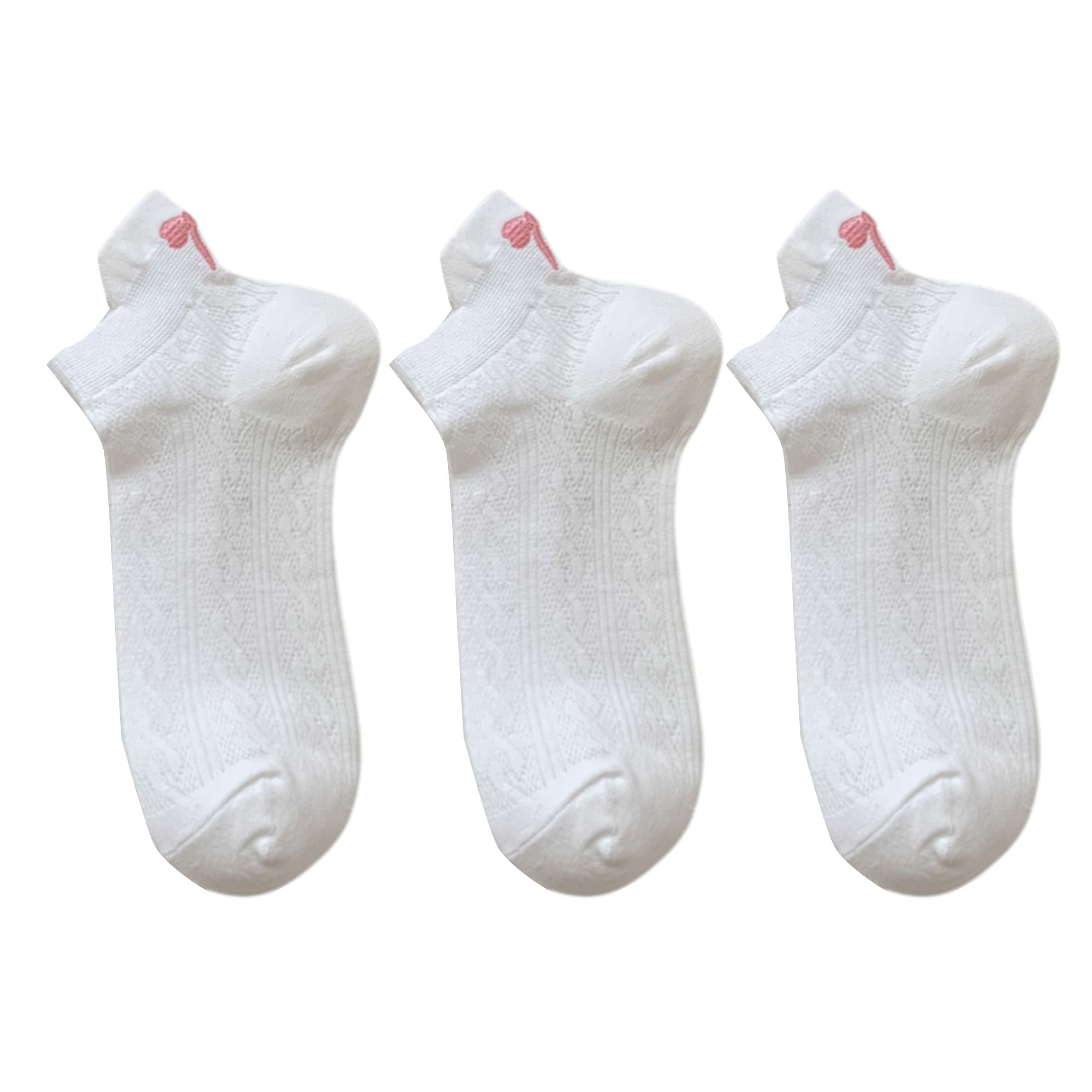 Anna-Kaci Women's 3-Pack Cotton Ankle Socks with Bow Knit Pattern Soft Breathable Low-Cut Design