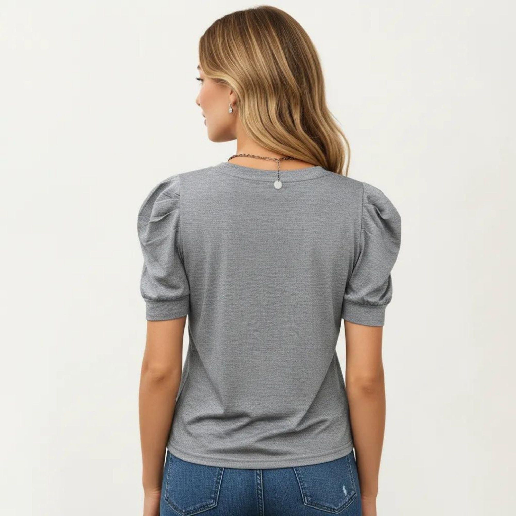 Anna-Kaci Women's Short Sleeve Puff Sleeve Knit Top with Crew Neck and Soft Textured Fabric