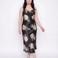 Plus Size Floral Print Satin-Like Cowl Neck Midi Nightgown with Slim Straps and Relaxed Slip Fit