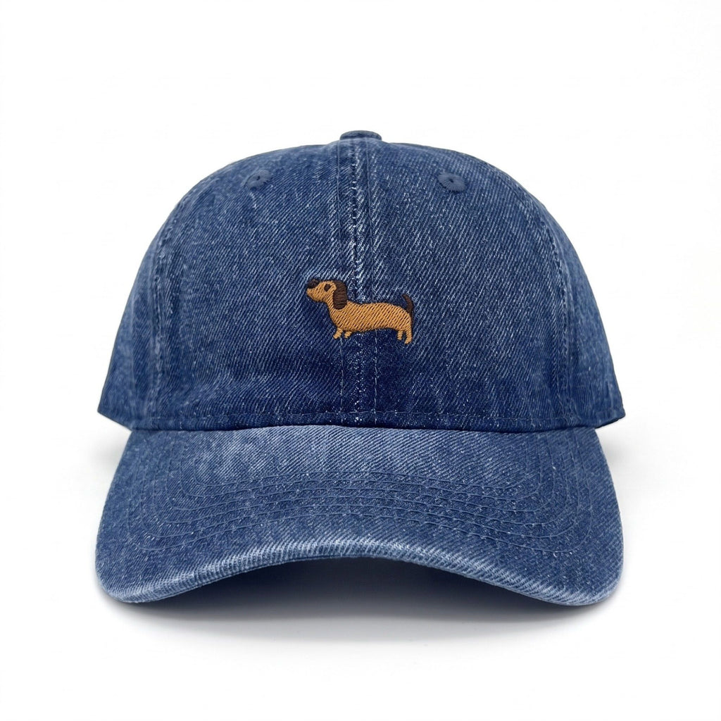 Embroidered Dachshund Baseball Cap Washed Curved Brim Casual Hat
