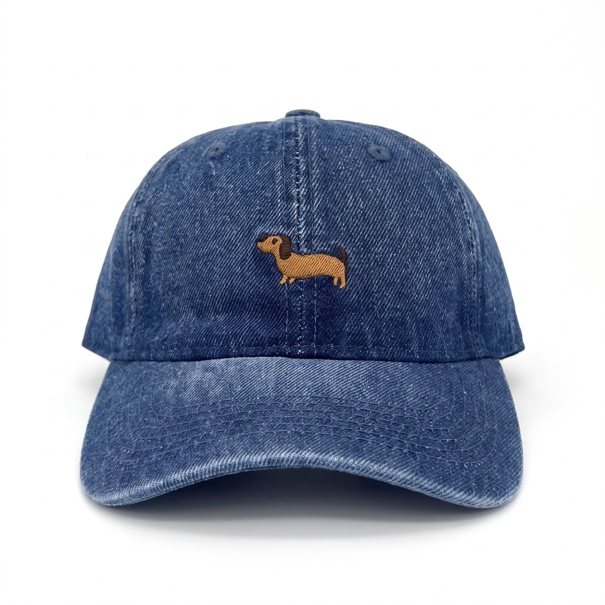 Embroidered Dachshund Baseball Cap Washed Curved Brim Casual Hat
