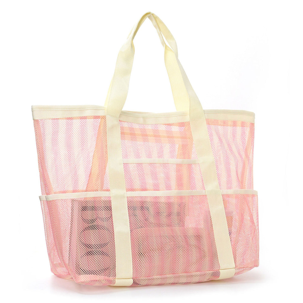 Large Mesh Beach Tote Bag with Shoulder Handles and Pockets
