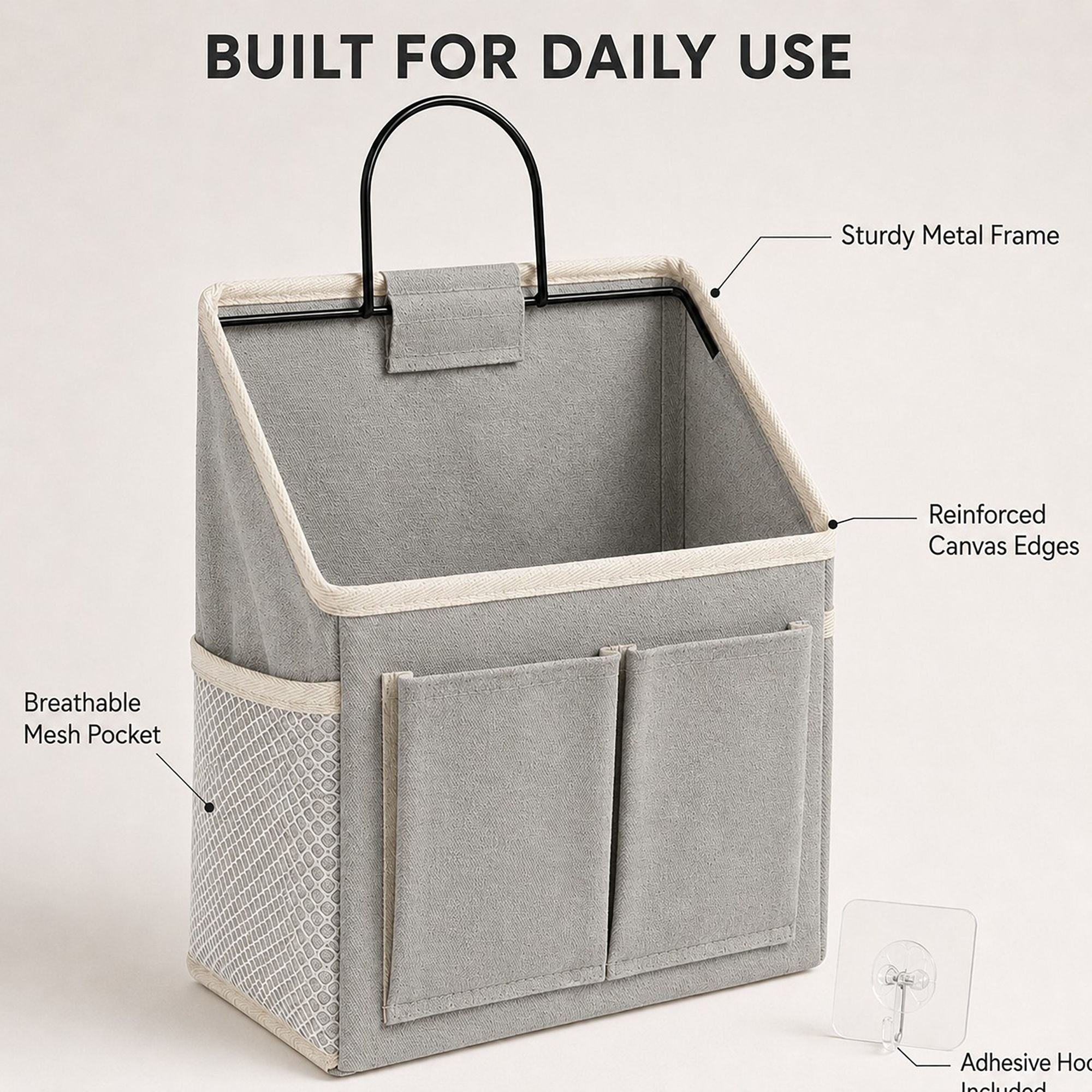 Hanging Bedside Storage Caddy with Metal Frame and Multiple Pockets Bed Rail Organizer