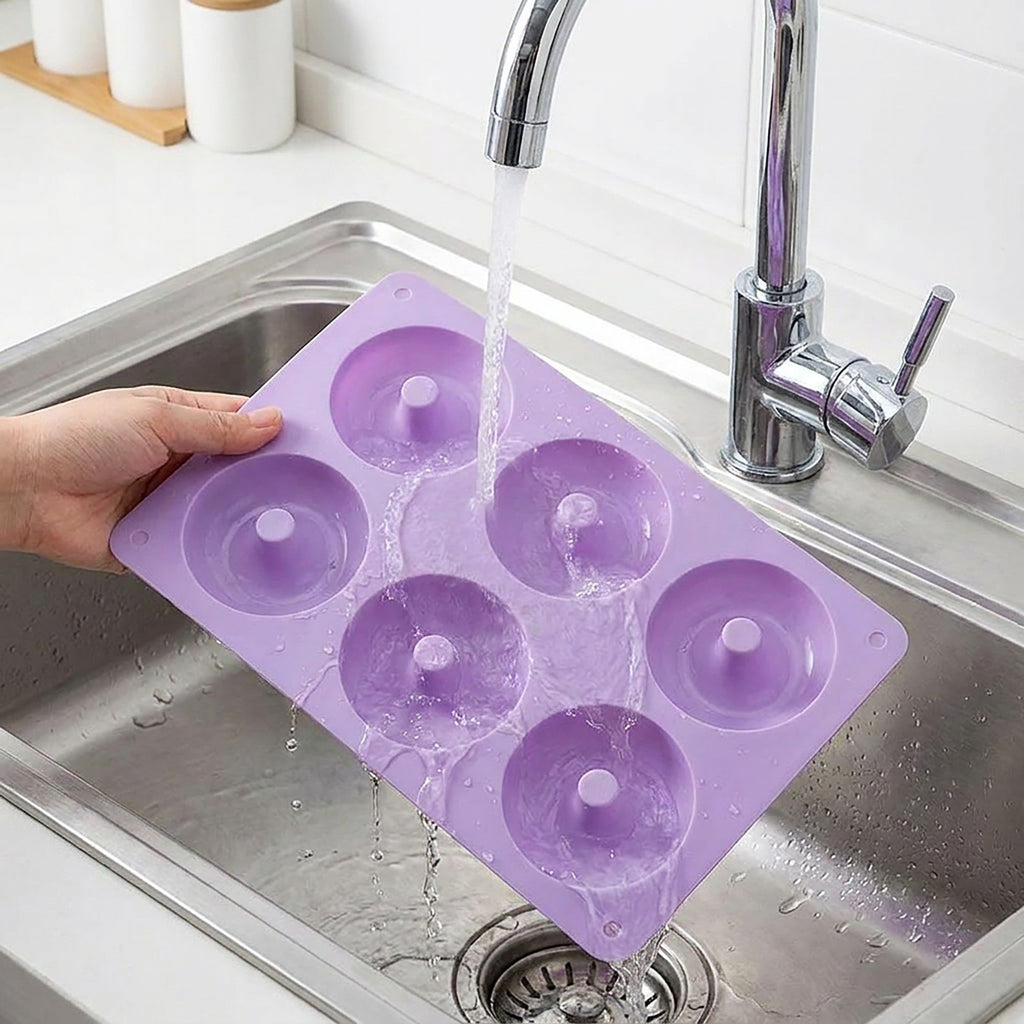 2-Piece Silicone Donut Baking Mold with 6 Round Ring Cavities