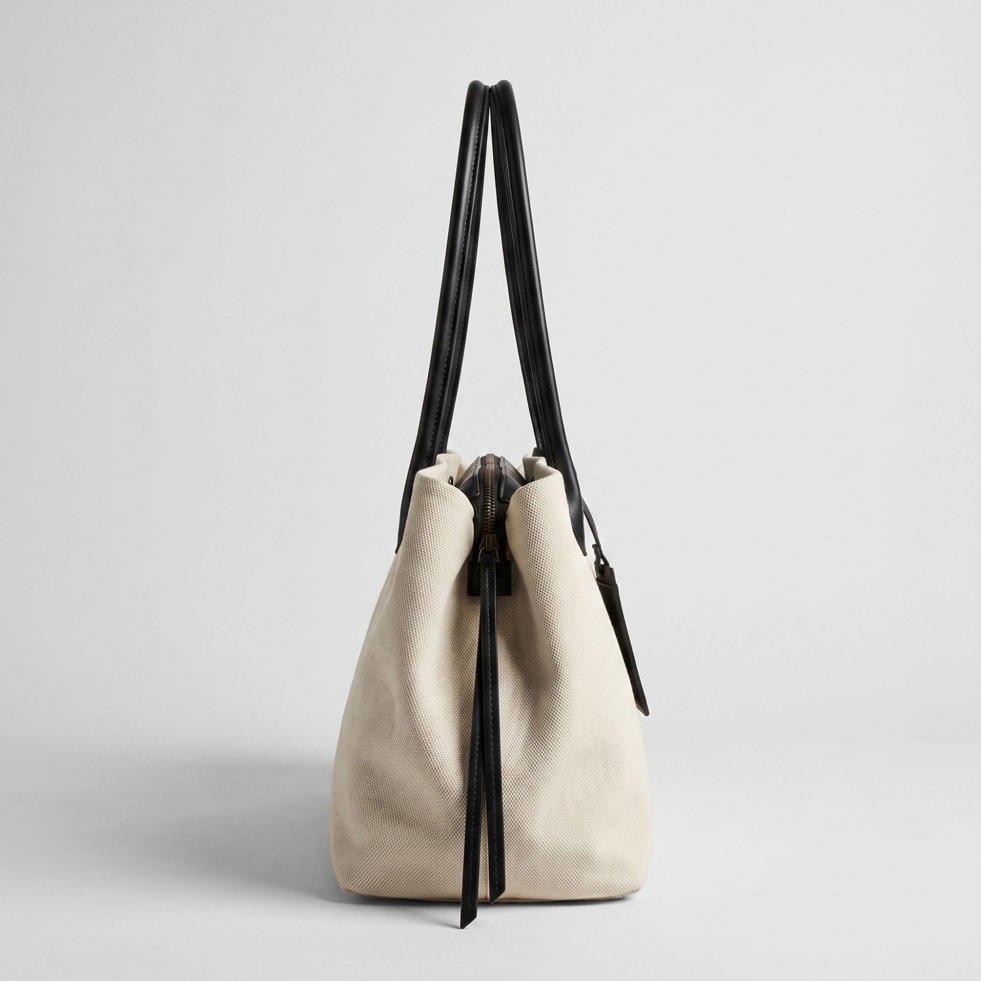 Large Textured Tote Bag with Double Handles and Zip Closure